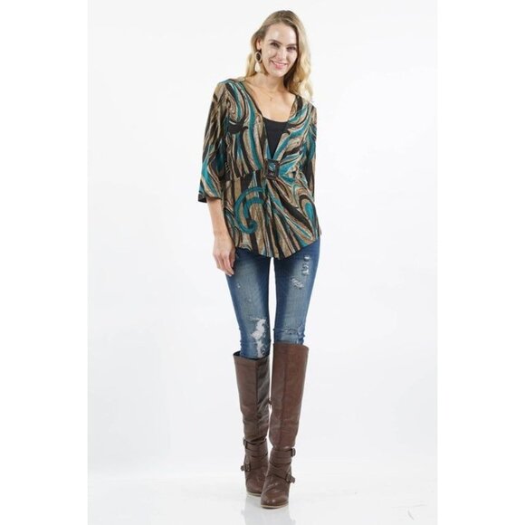 Buckle detailed two-layer Teal/Brown Small - Picture 3 of 3